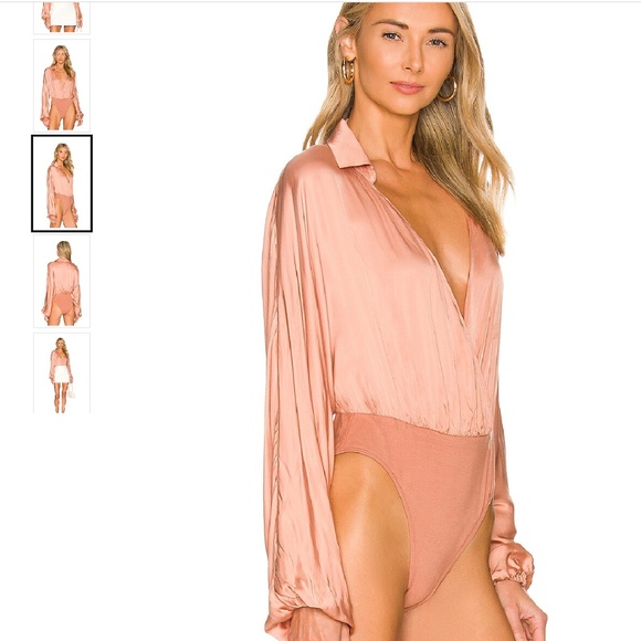 Revolve x Isabella Wrap Bodysuit Bronze Peach Satin Balloon sleeve Sz XXL - Picture 3 of 14